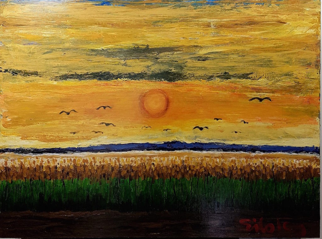 Sibley art Sunset on the Wheatfields